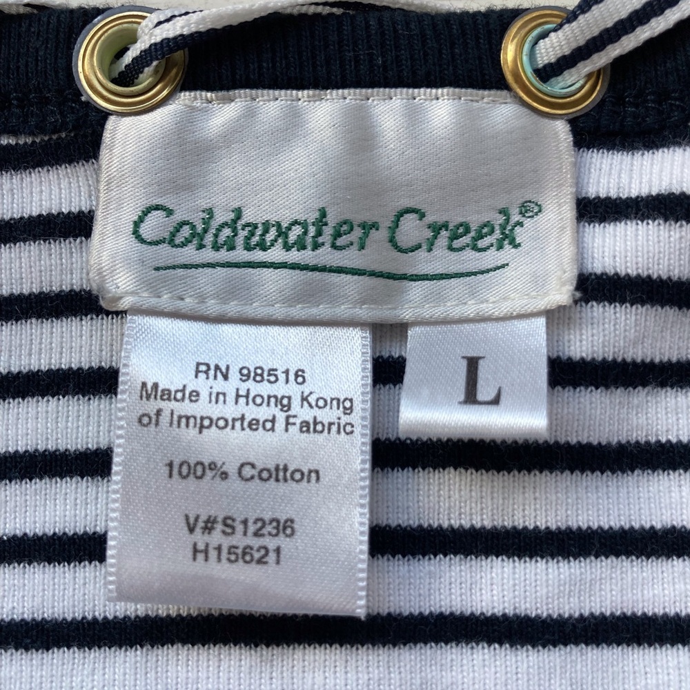 Coldwater Creek Striped Nautical Top with Unique Ribbon Trim Large - Like New - Picture 4 of 8